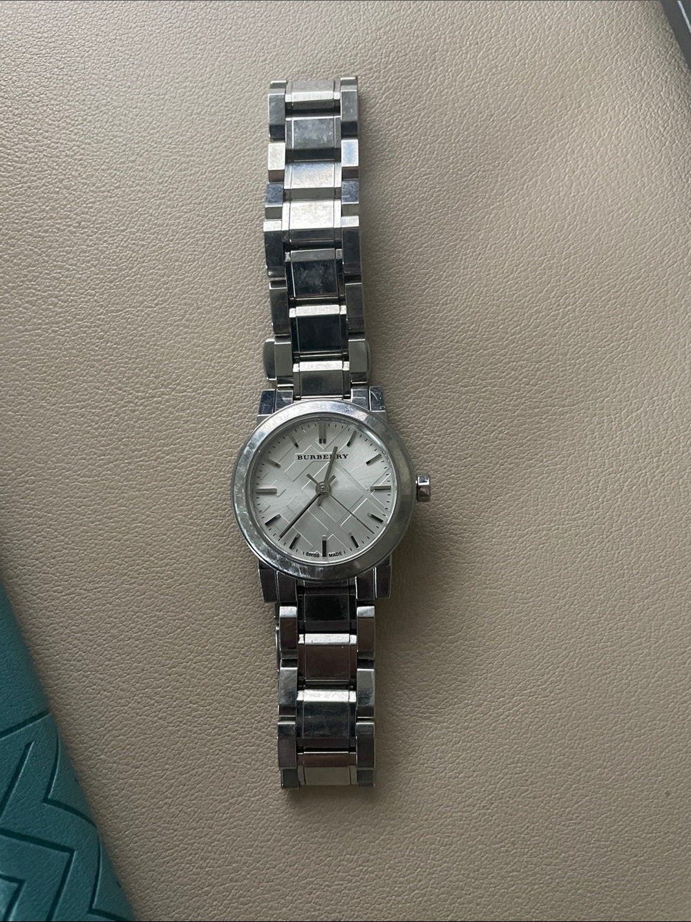 Burberry Silver Tone Women's Stainless Steel Bracelet Watch - White Dial